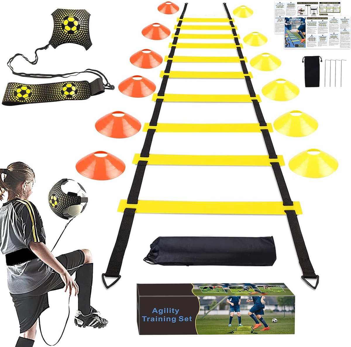 Voetbal Behendigheidstraining Set - Behendigheidsladder en Kegels - Snelheid en Coördinatie - Trainingsgerei voor Voetballers