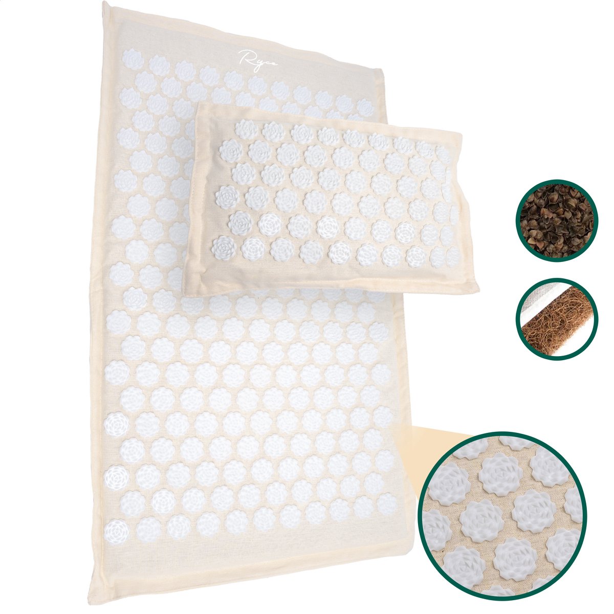 Goedkoopste Ryce ® Nature Spijkermat - Kussen - Shakti mat - Acupressuur - Beige