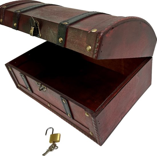 Foto: Mgm trading schatkist houten kist piratenkist geschenkdoos afsluitbaar met deksel en slot met sleutel schatkist 30 x 20 x 15 cm groot