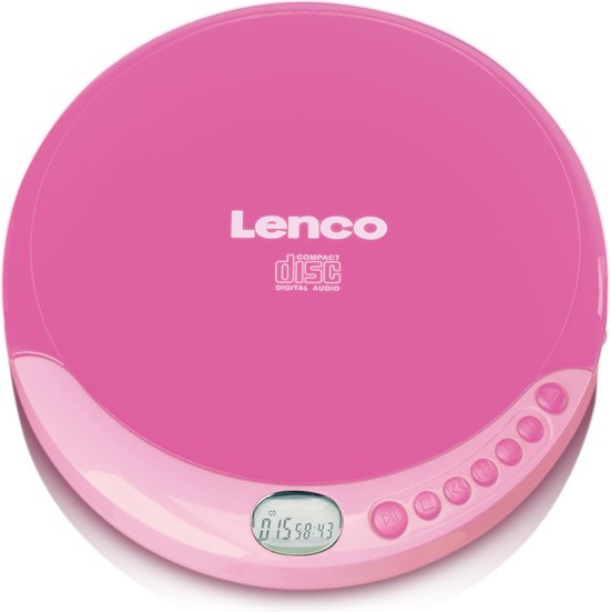 Foto: Lenco cd 011pk discman draagbare cd speler met oordopjes roze