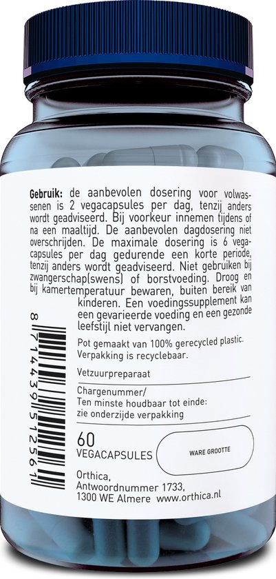 Orthica Alfa-Liponzuur: pot met 60 vegacapsules, voedingssupplement.