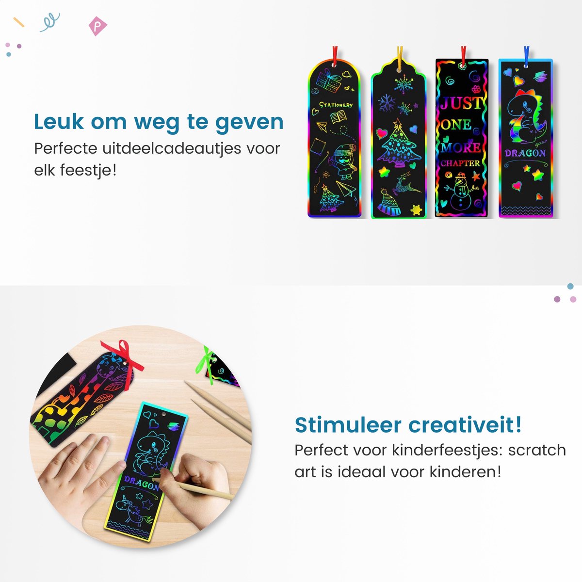 Partizzle 36x Magische Boekenleggers - Scratch Art Tekenen - Bladwijzer Uitdeelcadeautjes - Grabbelton Traktatie Cadeautjes - Voor Kinderen — afbeelding 4