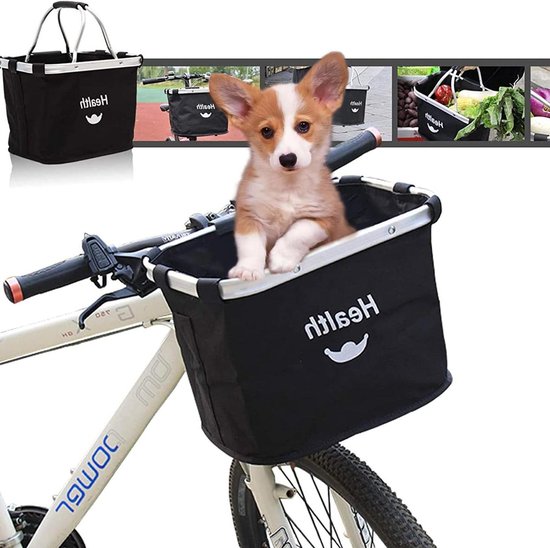 auvstar Fietsvoormandje Inklapbaar Afneembaar Aluminium Canvas Fietskanvas Mandje, Snelle Release Eenvoudig Installeren Multi Purpose Aluminium Framecan Worden Gebruikt als Winkelmandje Huisdier Kooien