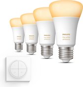 Philips Hue Uitbreidingspakket - E27 - met 4 Standaard Lampen - Warm tot Koelwit Licht - Incl. 1 Hue Dial Switch (Wit) - Hue White Ambiance