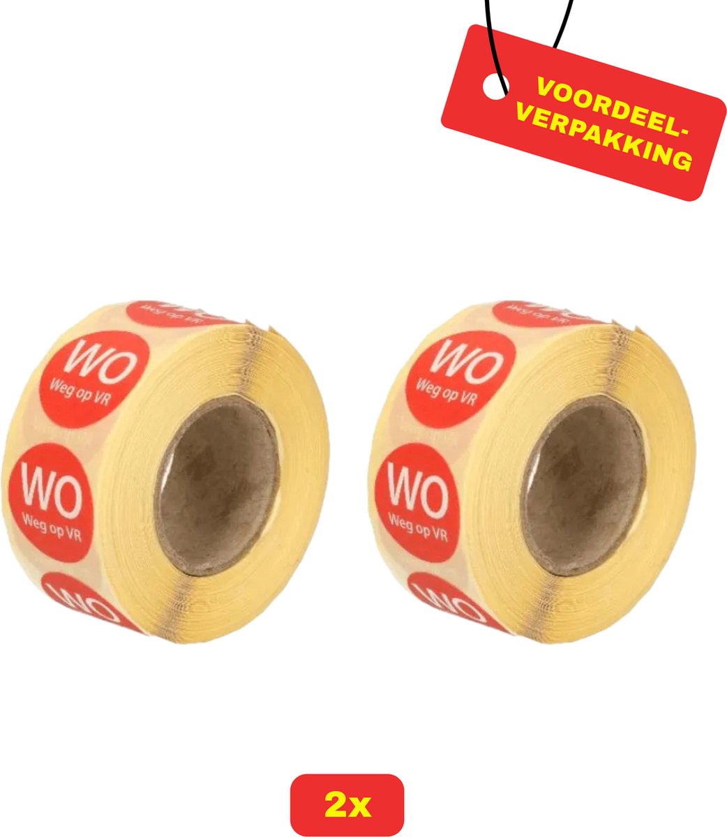 2X Daymark Afwasbare Etiketten Rol "Woensdag weg op vrijdag" - Voordeelverpakking!