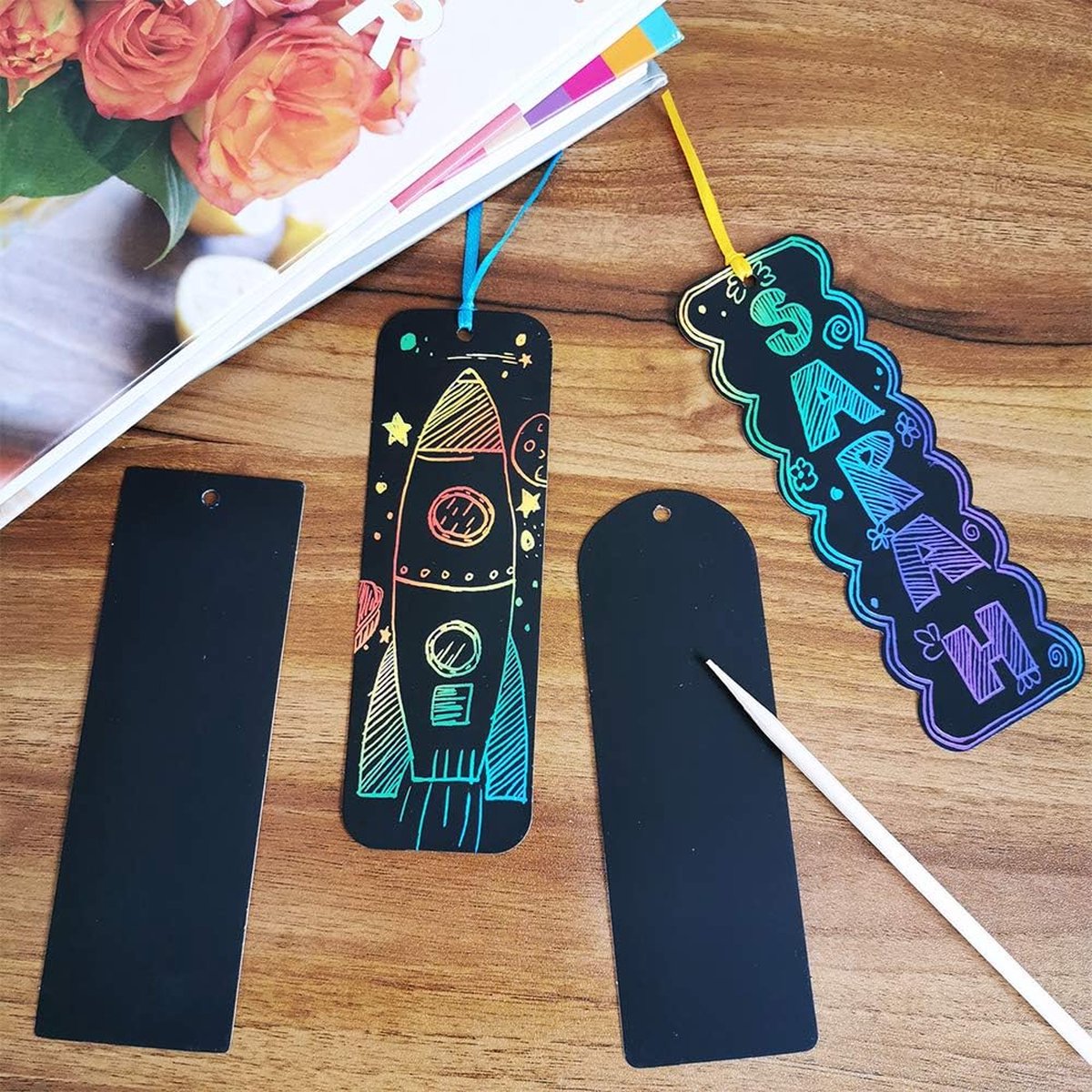 Partizzle 36x Magische Boekenleggers - Scratch Art Tekenen - Bladwijzer Uitdeelcadeautjes - Grabbelton Traktatie Cadeautjes - Voor Kinderen — afbeelding 6