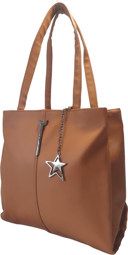 Donker camel Luxe draagtas met premium compartimenten