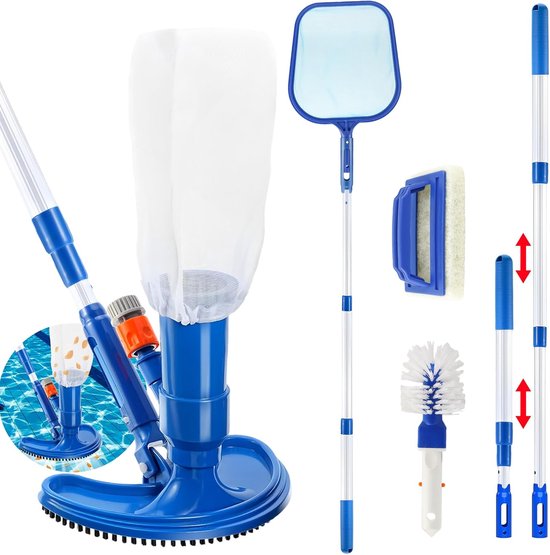 Kit Nettoyage Piscine Sillar - Aspirateur De Fond + épuisette, Manche Télescopique, Pas D'électricité