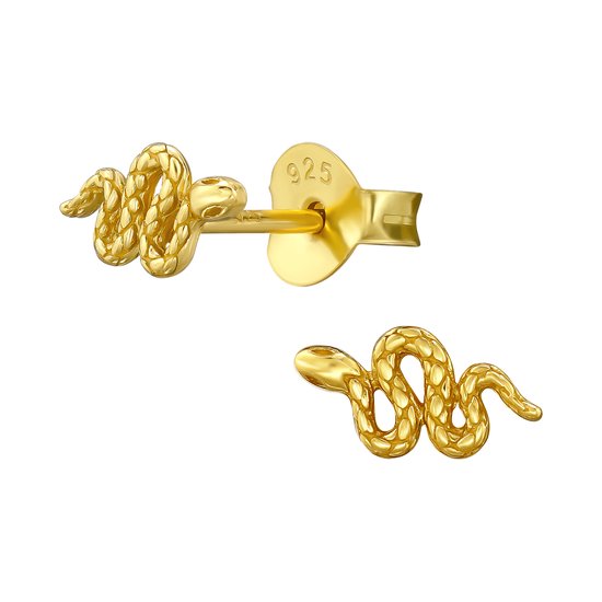 Slang oorknopjes goud met zirkonia - 8 x 5 mm