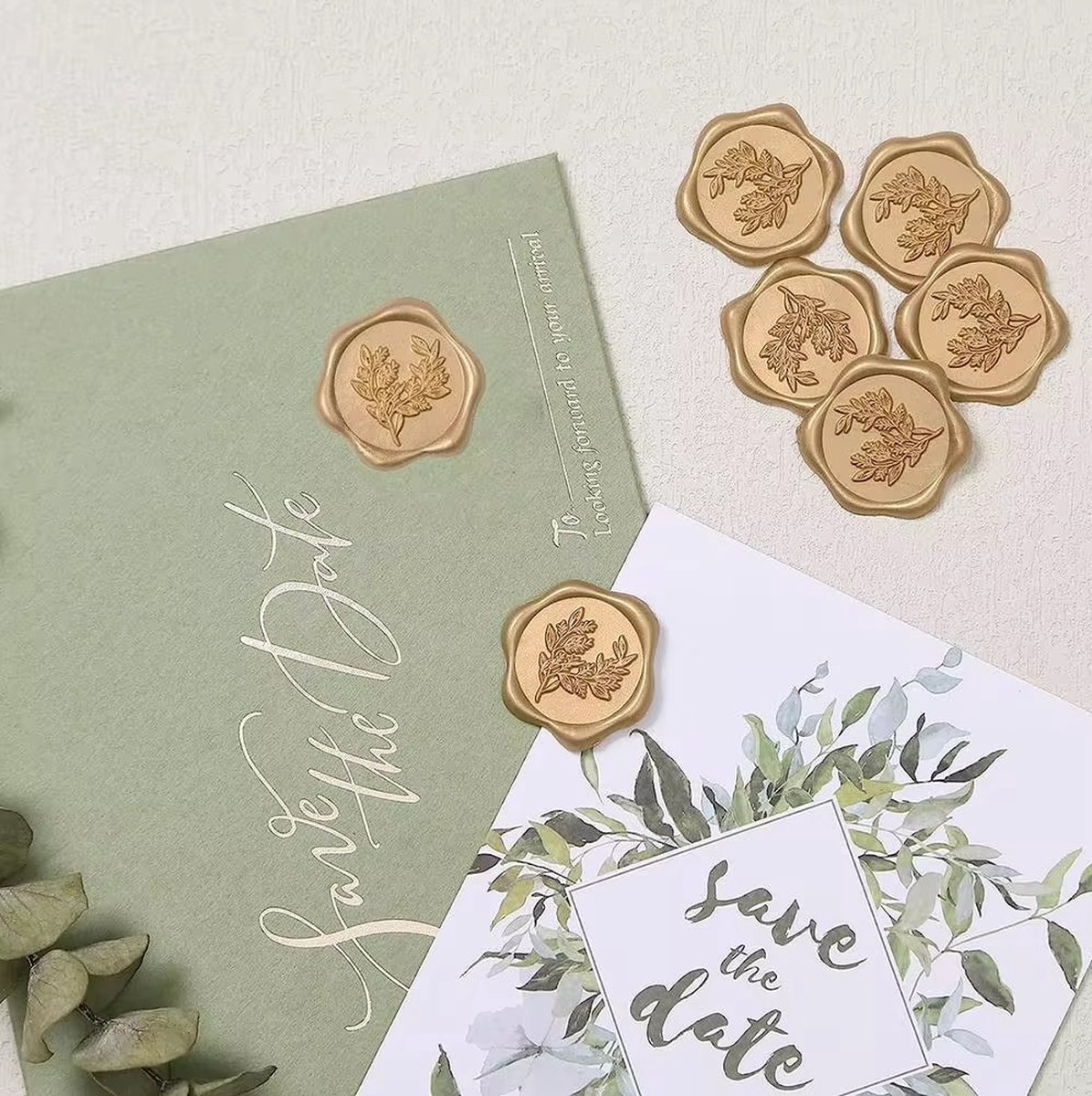 Wax seal stickers - Goud - Lauriertakjes - 3 cm - Zelfklevend - sluitzegel - sluitstickers