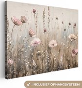 Peinture sur toile 120x90 cm - Décoration murale Fleurs - Rose - Moderne - Beige - Décoration murale murale salon - Décoration chambre - Accessoires de chambre - Peintures