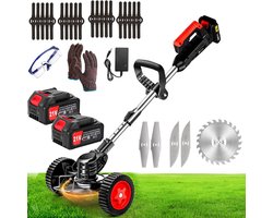 MKSS® Zweefmaaier - Bosmaaier Electrisch - Grastrimmer met Accu - Grasmaaier - Handmaaier met Wielen - Zwart met Rood
