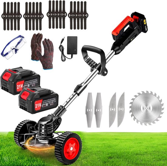 MKSS® Zweefmaaier - Bosmaaier Electrisch - Grastrimmer met Accu - Grasmaaier - Handmaaier met Wielen - Zwart met Rood
