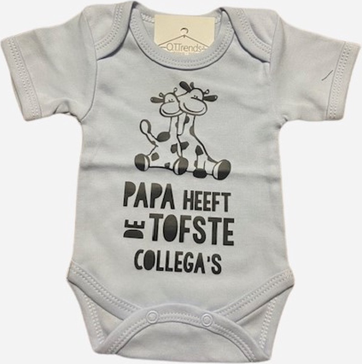 Baby romper licht blauw met opdruk papa heeft de tofste collega's ©maat 68 zwangerschap aankondiging