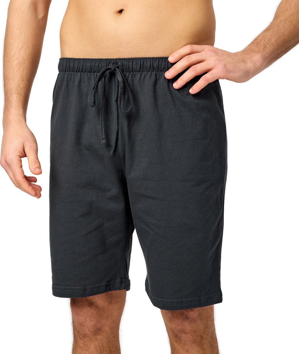 Timone TI-TI30-116-PP Heren Pajamabroek - kort - Pyjamashorts - zonder zakken - elastische tailleband met koord - 100% Katoen - Grafiet - M