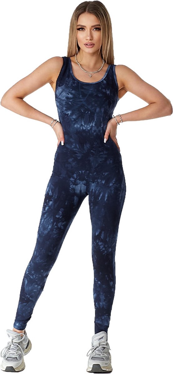 Jumpsuit Serenity Blauw Tie-Dye - Overall dames - Yoga kleding - Bodysuit - Dames Trainingspakken - Multifunctionele Yoga & Fitness Outfit - Ademend, Comfortabel en Duurzaam