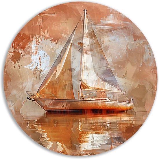 Zeilboot muurdecoratie rond - Voertuig schilderij - Wandcirkels Water - Wanddecoratie modern - Schilderij rond - Woonkamer accessoires muurcirkel aluminium 40x40 cm