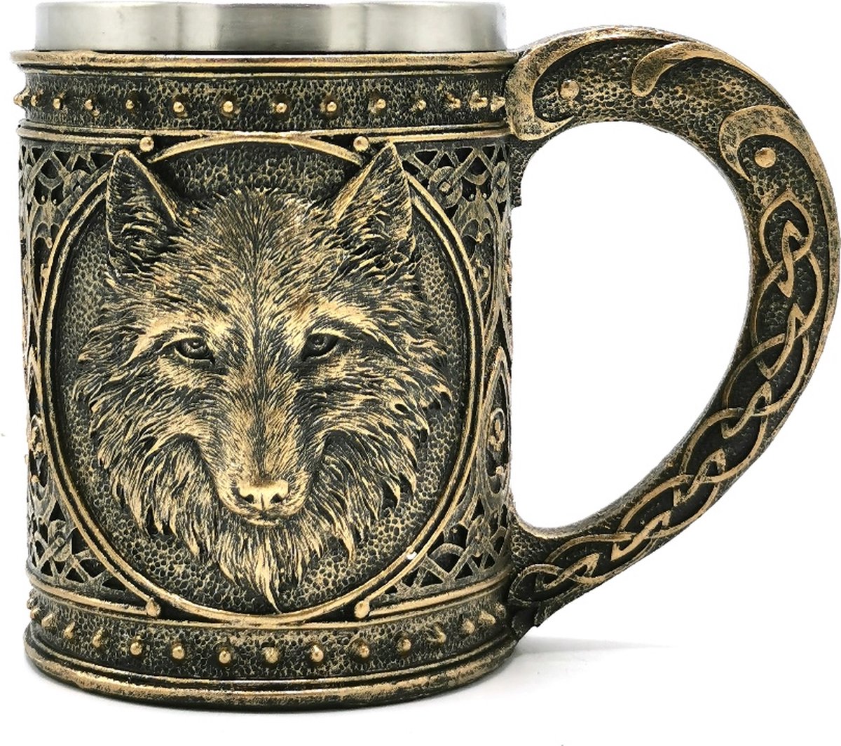 Boutique Trukado - Bierpul Wolf 600 ml - Bronskleurig - Handbeschilderd - metalen inzet verwijderbaar