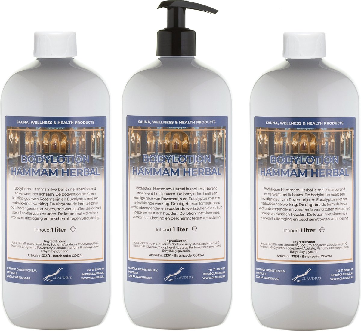 Goedkoopste Bodylotion Hammam Herbal 1 Liter - met gratis pomp - set van 3 stuks