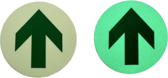 Foto: Zelfklevend lichtgevende vloertape evacuatie pictogram rond reflecterend tape nooduitgang