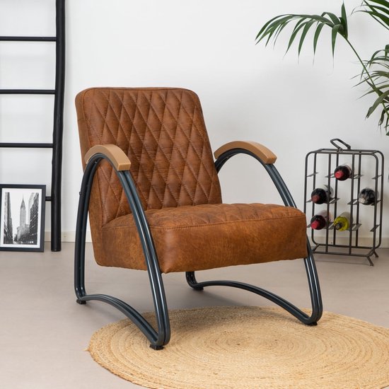 Bronx71® Industriële fauteuil Ivy eco-leer cognac