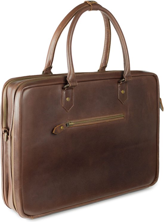 BUCKLE & SEAM Cuir Sac de bureau Sac d'ordinateur portable pour ordinateur portable Albert Dot Laptopbag Brown Marron foncé