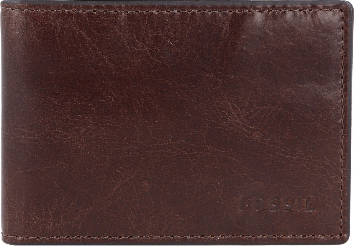 FOSSIL Leren Portemonnee Derrick Money Clip Bifold Dark Brown Bruine