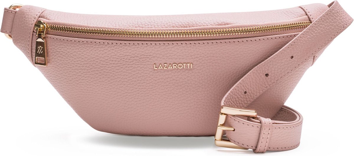 Lazarotti Leren Gordeltas Schoudertas Bologna Leather Belt Bag Pink Oud roze