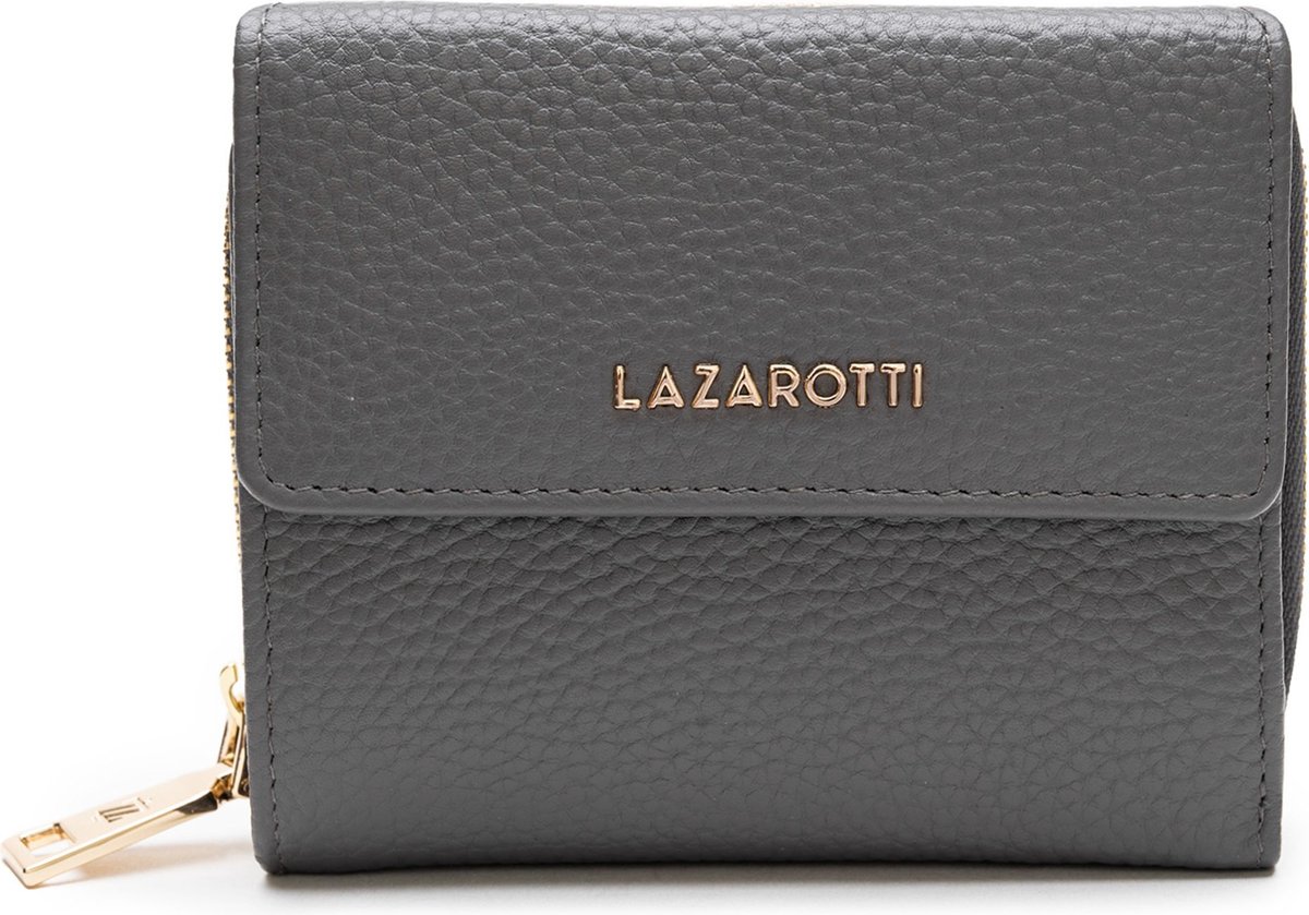 Lazarotti Leren Portemonnee Bologna Leather Wallet With 8 Card Slots Grey Grijs