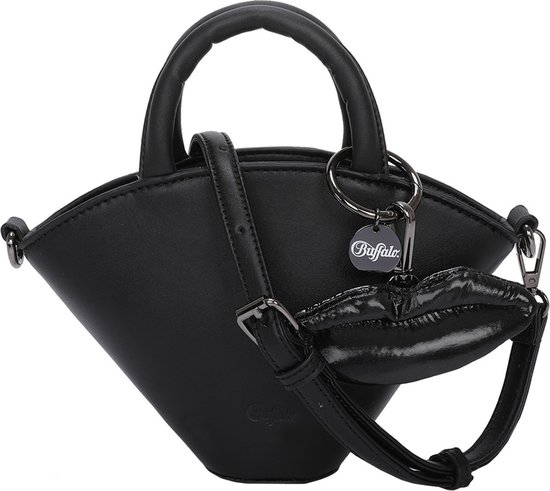 Sac noir Buffalo avec un pendentif en forme de bouche et logo Buffalo.