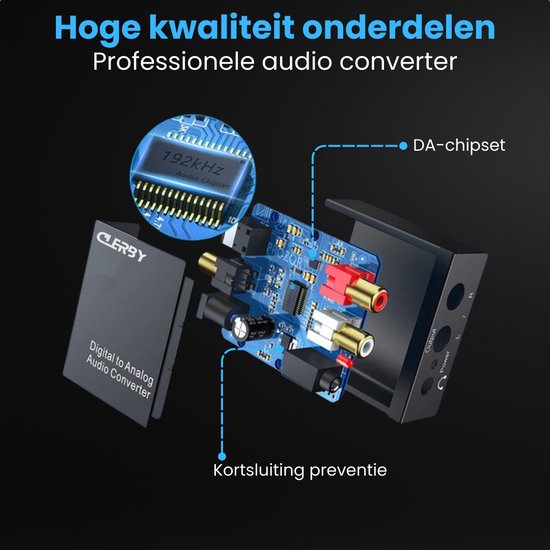 Clerby - Digitaal naar Analoog Converter - 192kHz Audio Adapter - DAC - Coaxiaal naar Analoog - Audioconverter - AUX 3.5mm - Inclusief Optische Kabel en Voedingsadapter — afbeelding 4