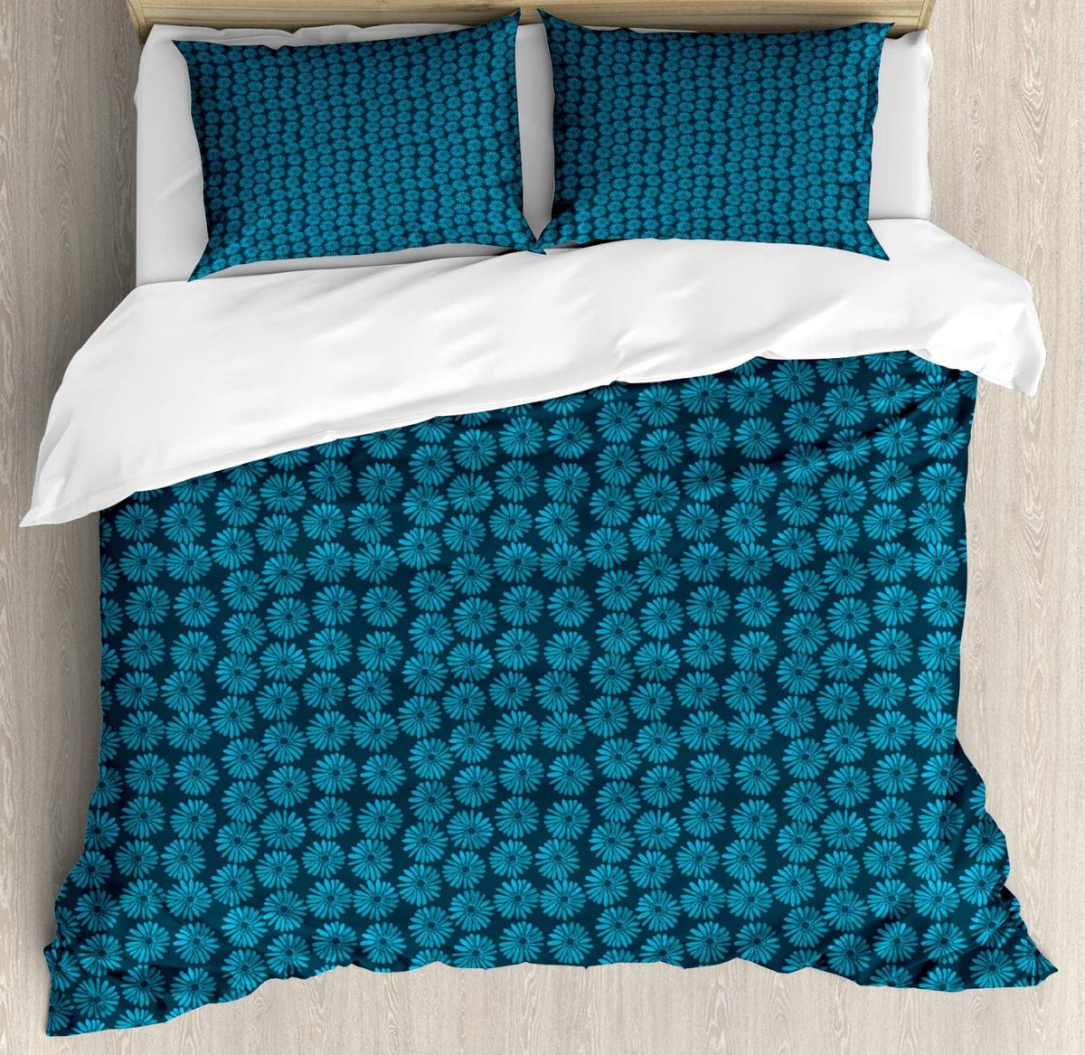 Parade Home Bloemen dekbedovertrek Set- Beddengoed Set 3 Stuks met 2 hoofdkusse- 230x220cm en 2x 70x50cm- Zee blauw- Unieke slaapkamer-wonen-slapen