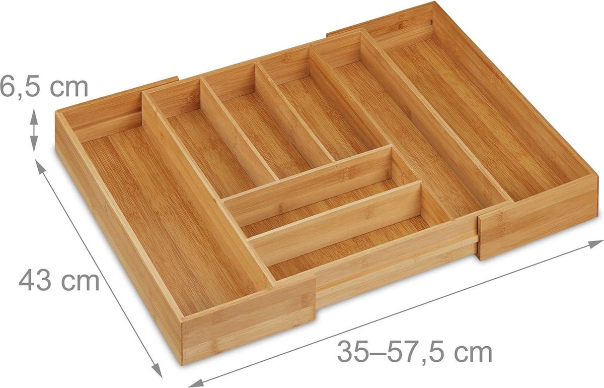 Uitschuifbare bamboe bestekbak voor universele bestekcassette HBD 65x575x43 cm organizer lade Relaxdays natuur Cutlery Organizer