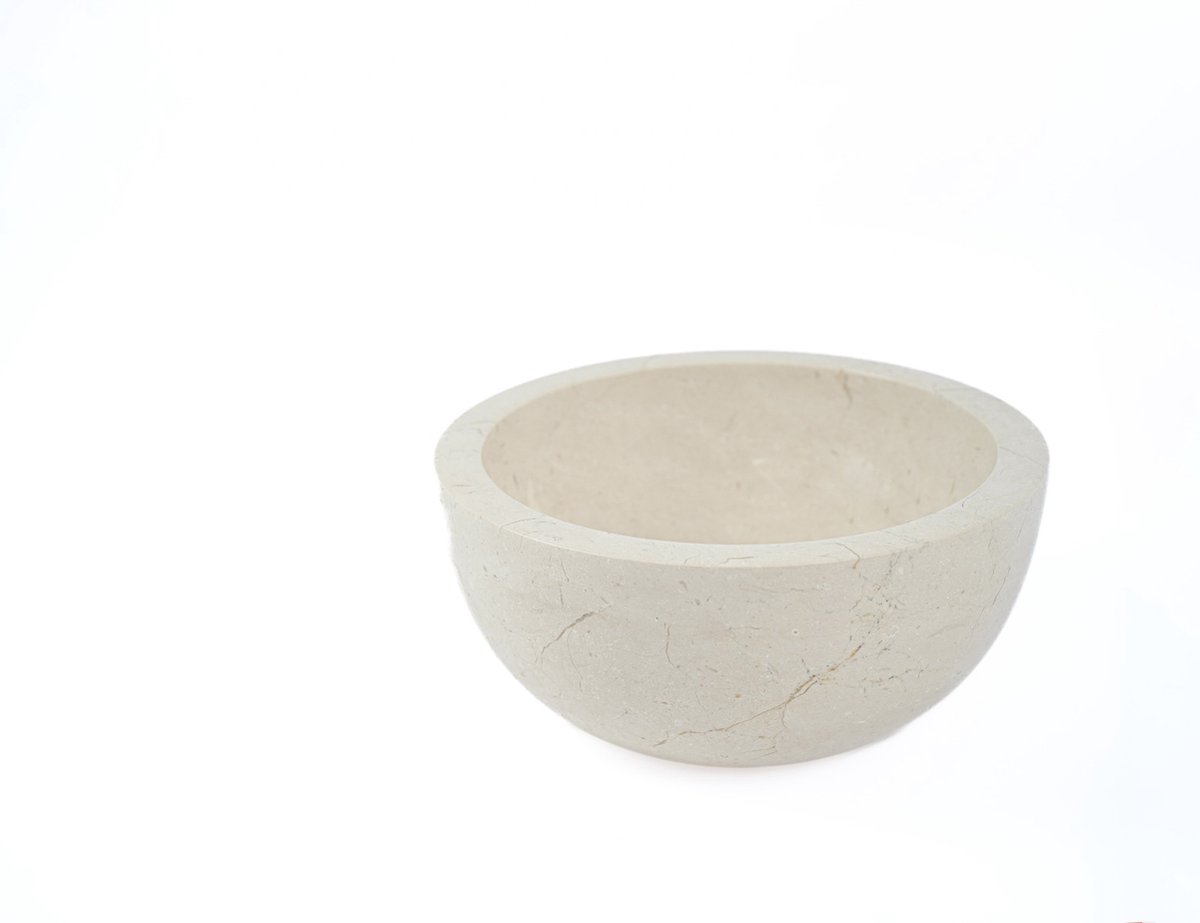 Teakea - Blanco Mini Waskom van Wit Marmer 30 cm Rond - Kleine Natuursteen Fontein Waskom