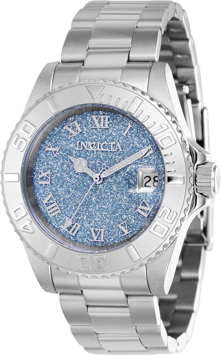 Invicta Angel 40160 Dames Horloge - Waterdicht - Analoog - Quartz Uurwerk - Roestvrij Staal met blauwe Wijzerplaat - 40mm
