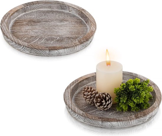 Salontafel dienblad ronde rotan Ottomaanse dienblad geweven dienbladen met handgrepen voor thuis en keuken decoratief wit (groot 14 x 2,8
