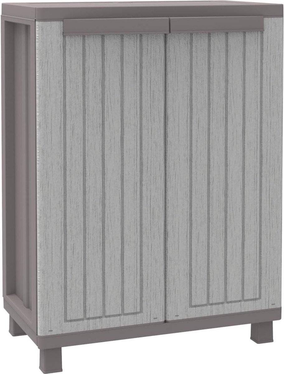 Lage kast van kunststof met 2 legplanken grijs/taupe 68 x 375 cm - Moderne opbergoplossing
