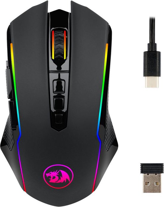 Redragon M910-KS RANGER LITE RGB 2.4G Wireless/Wired Double Modes Gaming Muis 8000 DPI met Rapid Fire knoppen - Zwart