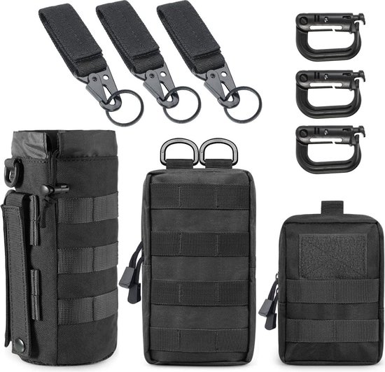 3-PACK Molle-tasjes tactische heuptasjes EDC Utility buiktas - zwart - 72-120cm - Voor outdoor, jacht, training