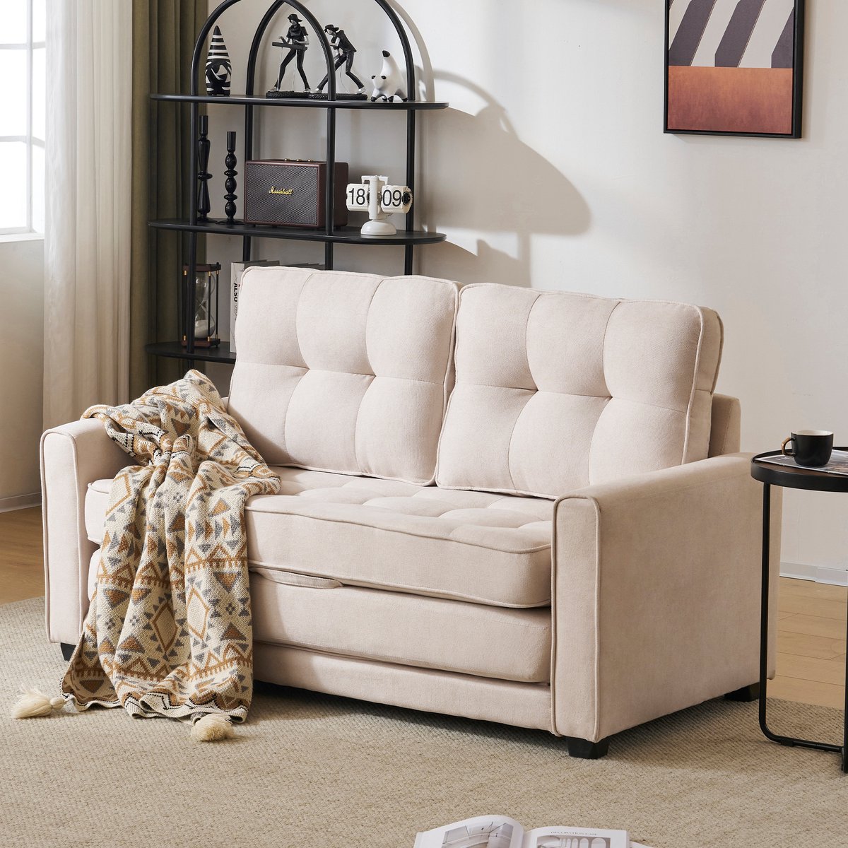 Canapé-lit Multifonctionnel Avec Rangement - Convertible En Lit, Ports USB, Porte-gobelets - Velours Gris 140cm