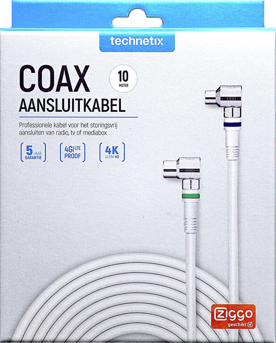 Technetix Aansluitkabel 9.5mm(M)-(F) Haaks RLA++21 10m