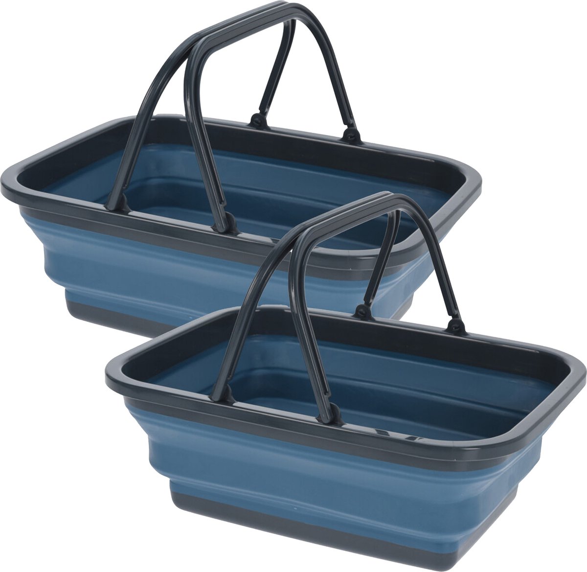 Goedkoopste Wasmand/boodschappen mand - 2x - opvouwbaar - met hengsel - kunststof - 30L - donkerblauw - 38 x 28 x 16 cm - winkelmand