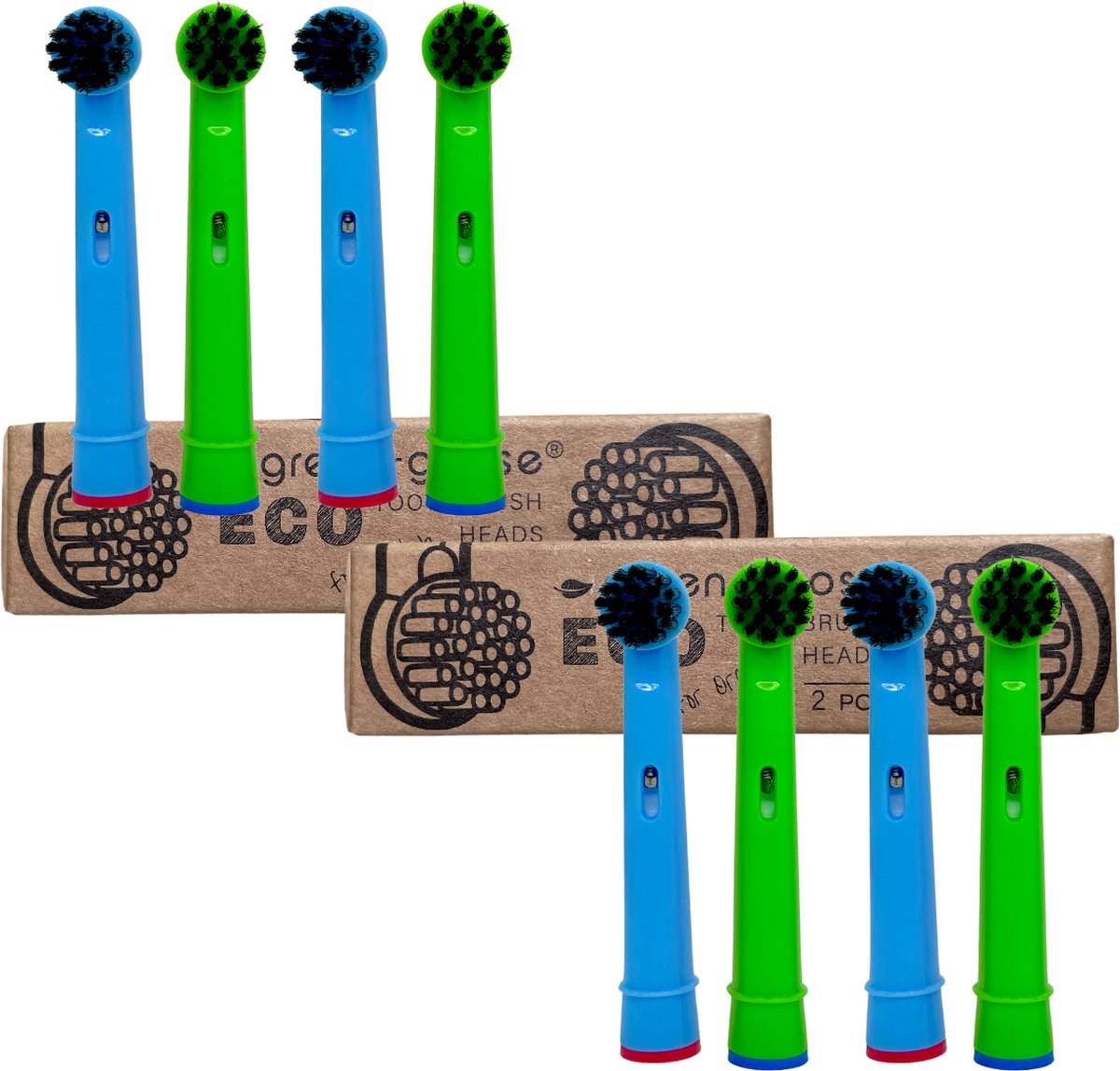 green-goose® Oral B Opzetborstels voor Kinderen | 8 Stuks | Houtskool | Gemaakt van Duurzaam Materiaal
