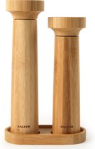 Salter Bamboo Zout- en pepermolens- handmatig draaien om te malen - inclusief standaard - aanpasbaar malen - biedt plaats aan 60 g rotszout en 30 g peperkorrels