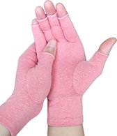 KANGKA® Reuma Compressie Handschoenen met Open Vingertoppen Maat S - Roze Kleur - Vingerloze Handschoenen - Thuiswerk Handschoen