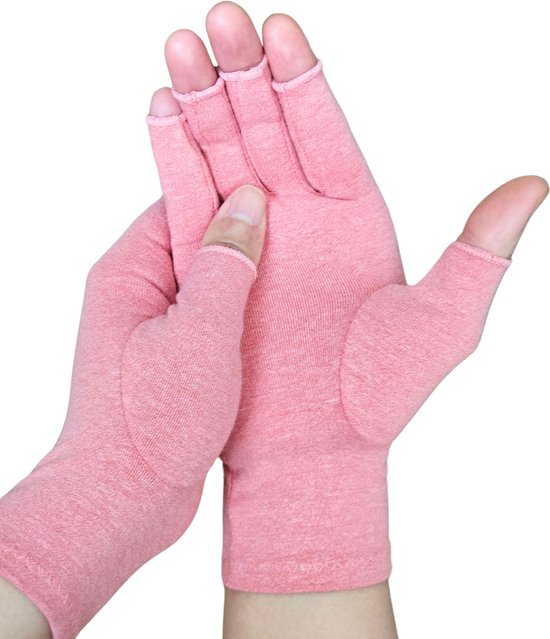 Kangka Rhumatisme Arthrite Gants Avec Design Du Bout Des Doigts Ouverts Taille S - Couleur Rose