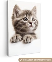 Canvas - Canvas doek - Kat - Grijs - Poes - Kitten - Katten op canvas - Dieren - Dier - Wanddecoratie - 80x120 cm