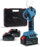 CraftRoot Elektrische Snoeischaar Incl. Opbergkoffer en 2X 4.0Ah Accu’s- Professionele Draadloze Heggenschaar - 30mm Snijdiameter - Elektrische Takkenschaar - Tuin Snoei Schaar voor Heggen & Takken