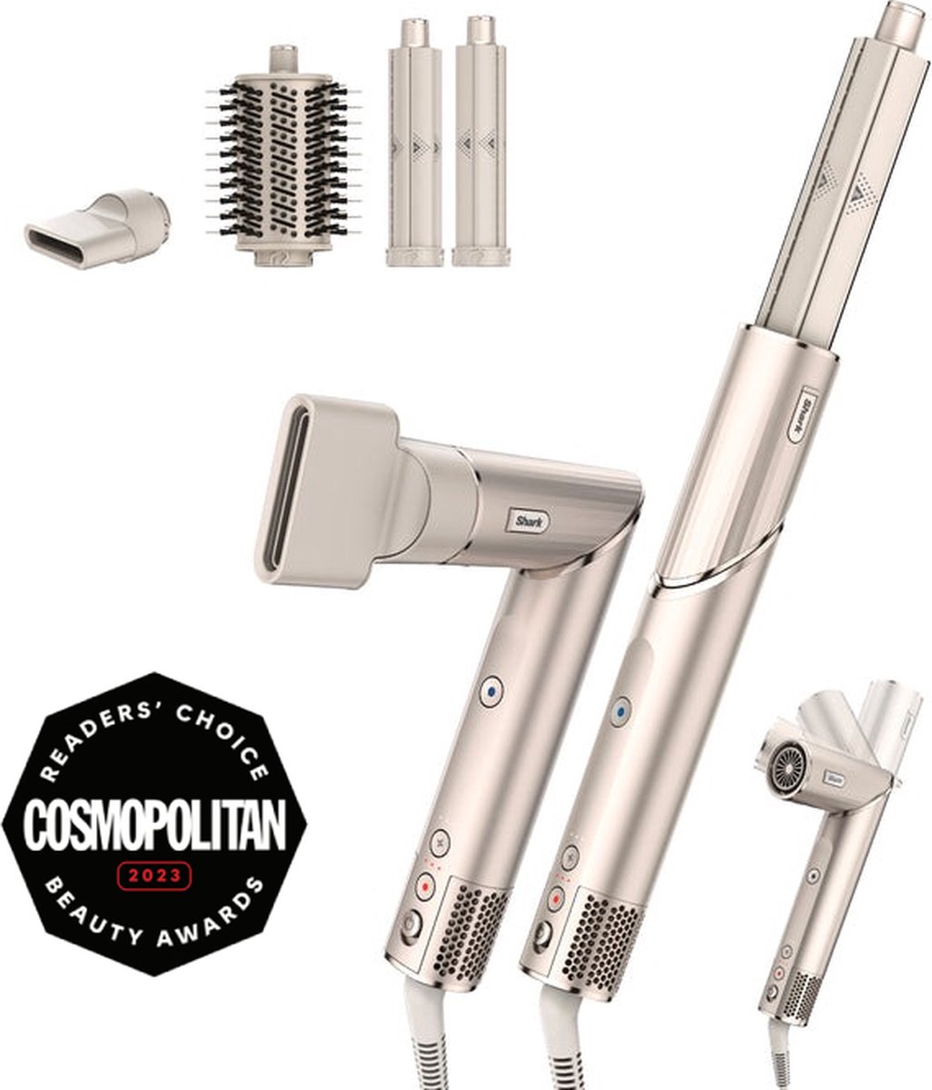 Shark FlexStyle 3-in-1 Föhn en Multistyler - Airstyler Concentrator Volumeborstel - met Reisetui - Zilver/Goud - HD424SLEU