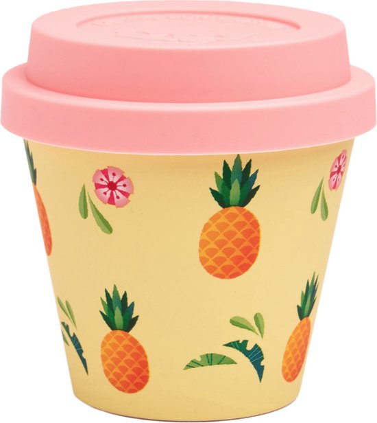 Quy Cup - Tasse de Voyage Écologique 90ml - Tasse à expresso « Ananas » avec couvercle en Siliconen rose 7x7x7cm